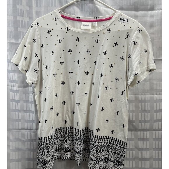 Rafaella Weekend Top Womens Size XL Color White Short Sleeve Rhinstone Boho - Picture 6 of 12